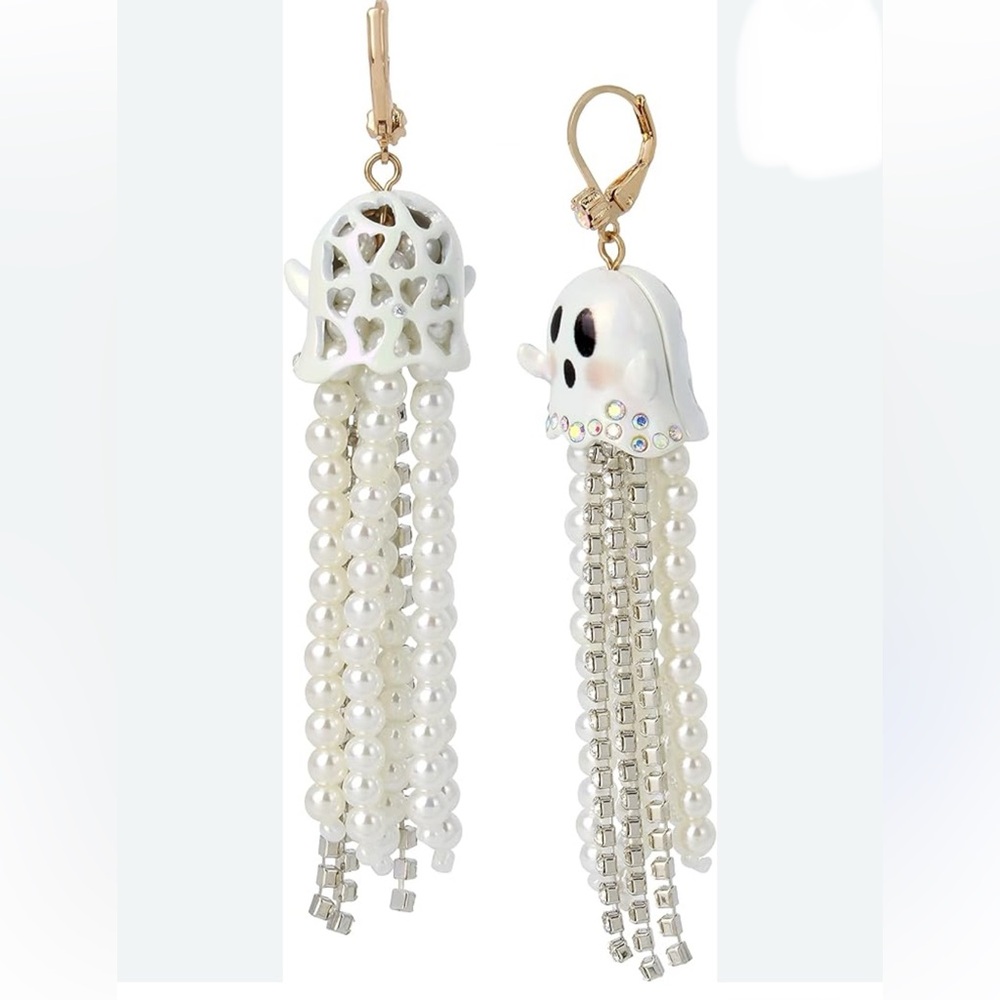Betsey Johnson Glow-In-The-Dark Halloween Dangling Ghost White Earrings